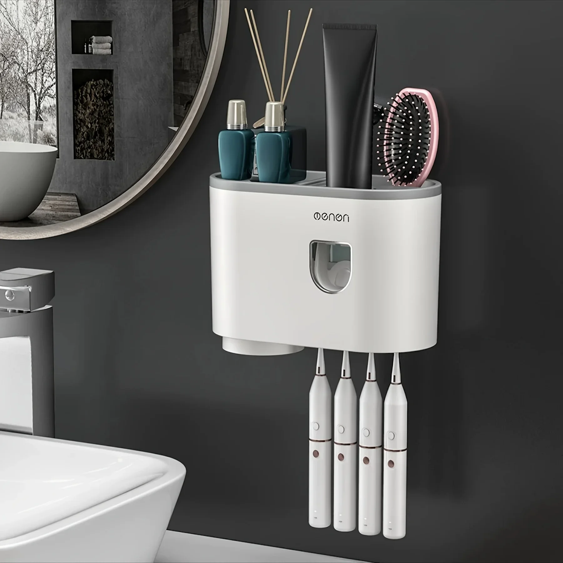 Wall-Mounted Toothbrush Holder Set No Drilling Auto toothpasteDispensers Magnetic Cups Hooks Simple Installation toothbrush holder toothpaste dispenser wall mounted storage hook