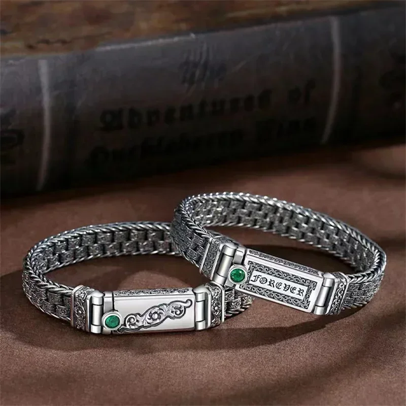 

New Woven bracelet S925 Silver handmade chain retro blue men's and women's same style Thai silver bracelet jewelry