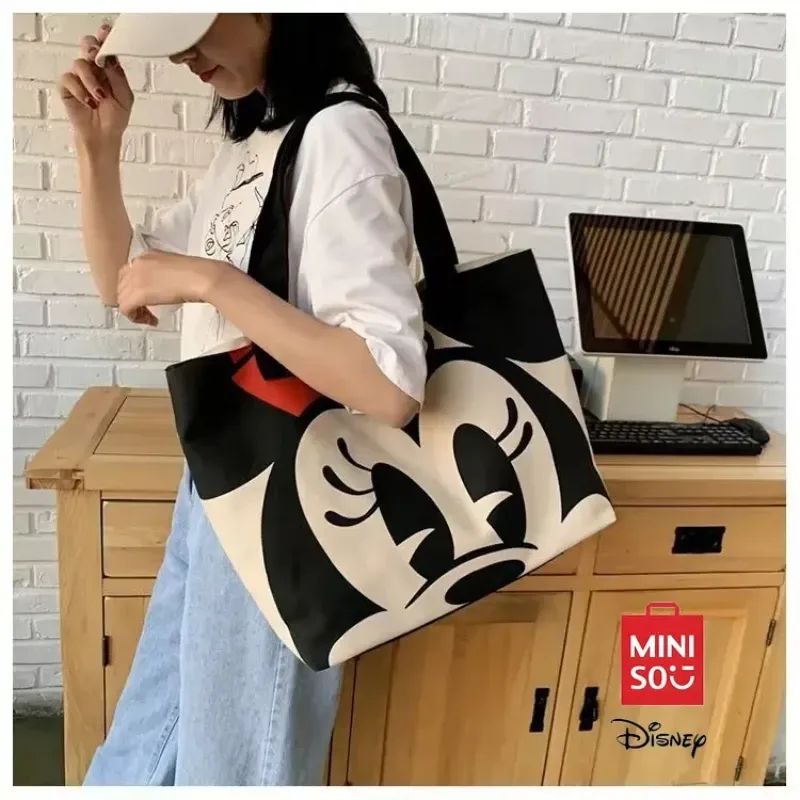 MINISO Disney New Large Capacity Tote Bag - Versatile Cartoon Canvas Backpack for Students & Professionals Valentine's Day Gift