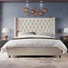 Velvet Upholstered Bed Frame Queen Size 61.4" Tall Headboard Queen Bed Frame/Deep Button Tufted/No Box Spring Needed/Cream 3