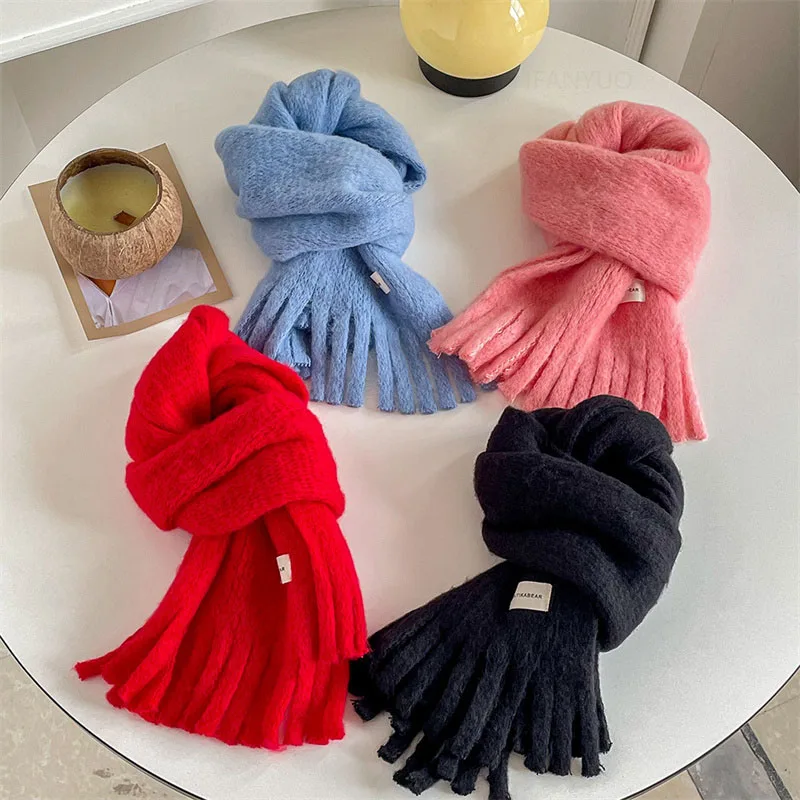 Winter Children Fashion Solid Tassel Knitted Scarf Boys Girls Warm Versatile Korean Scarf Baby Neckerchief Clothing Accessories