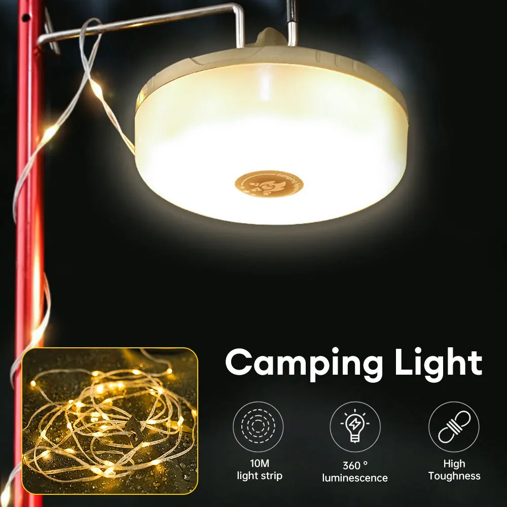 LED Rechargeable Camping Lamp Atmosphere 10M IPX4 Waterproof Recyclable Light Belt Outdoor Garden Decoration Lamp for Tent Room