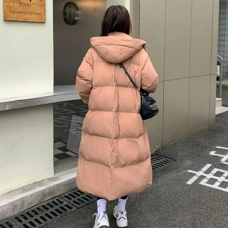 2024 New Women Down Cotton Coat Winter Jacket Mid Length Version Versatile Parkas Loose Thicken Outwear Hooded Simple Overcoat