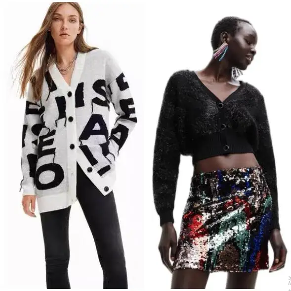 Spanish Desigual Women s Knit Coat Monogrammed Cardigan Warm Winter Trend Sweater Long Sleeve 