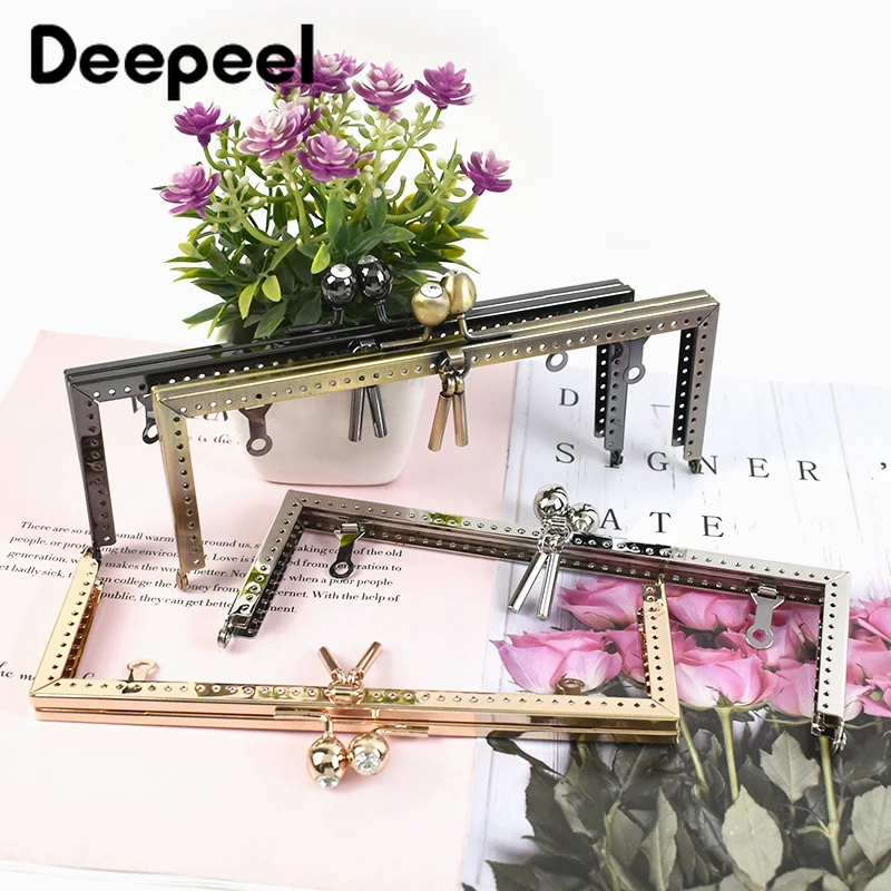 2Pcs 20.5cm Smooth Bag Handle Square Sewing Brackets Purse Frame Metal Kiss Clasp Handles for Making Bags Handmade Accessories