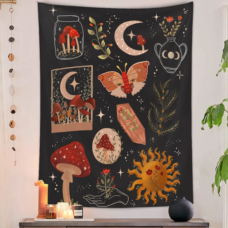 Psychedelic Mushroom Tapestry Divination Psychic Wall Hanging Hippie Boho Cute Room Decoration Magic Tapestries Art Home Decor Tapestry Decorations