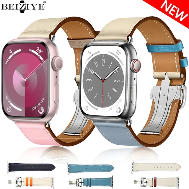 Genuine Leather Strap for Apple Watch Band 44mm 45mm 49mm 40mm-41mm women  Luxury Double tour Bracelet serie 7 8 Ultra SE 6 5 4 3 - AliExpress