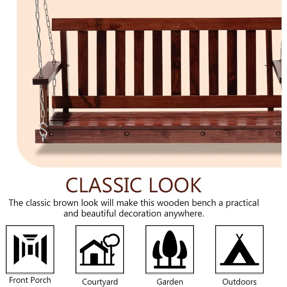 Outdoor Wooden Porch Swings 4Ft/48in Outdoor Swings Heavy Duty 800lb Weight Capacity Swing Bench for Adults with Hanging Chains 4