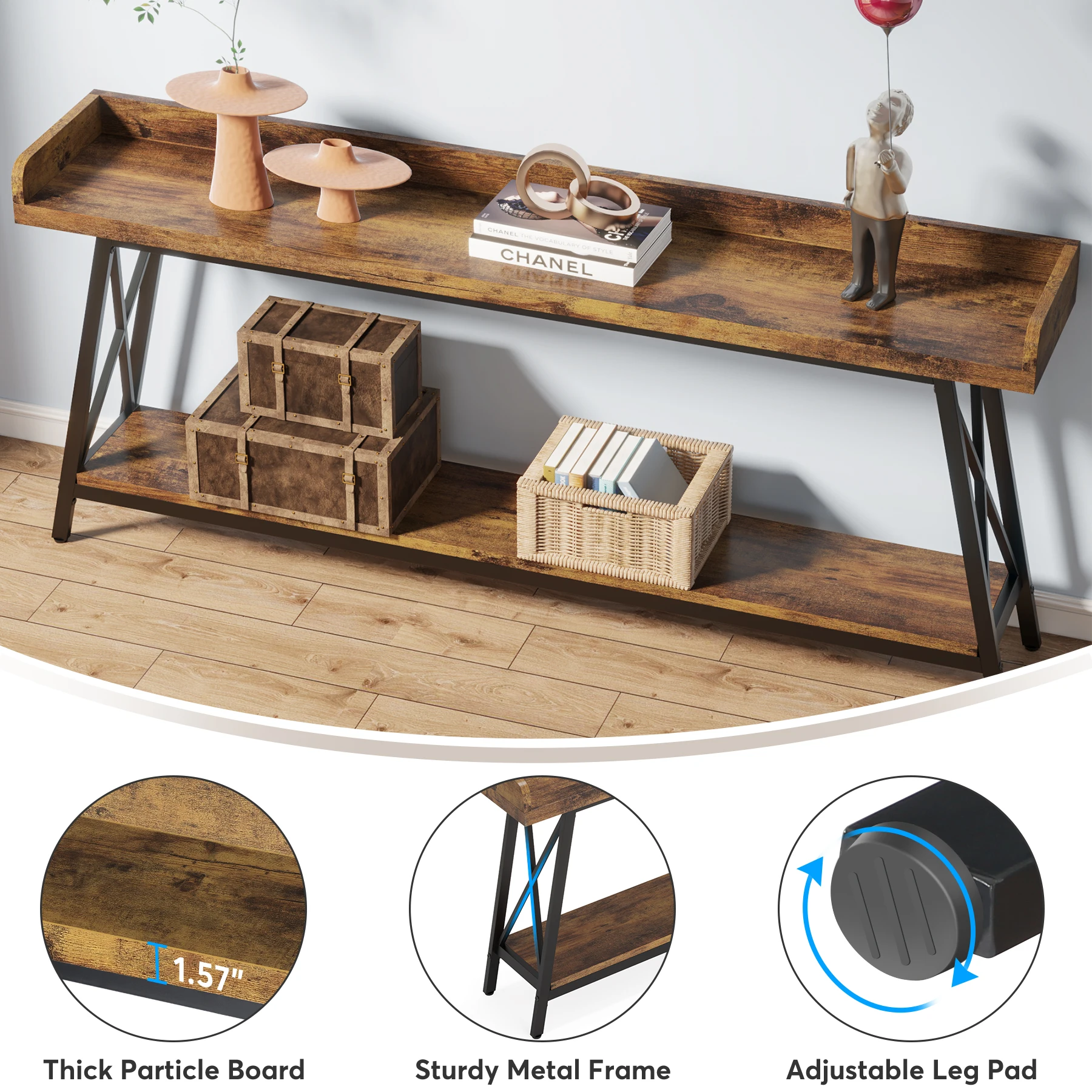Tribesigns 70.9 inch Extra Long Console Table Behind Couch, Rustic Industrial Sofa Table for Living Room, Entryway Hallway