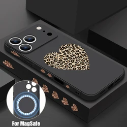Leopard Print Love Heart Magnetic TPU Lanyard Case - iPhone 15 (B004 Black)