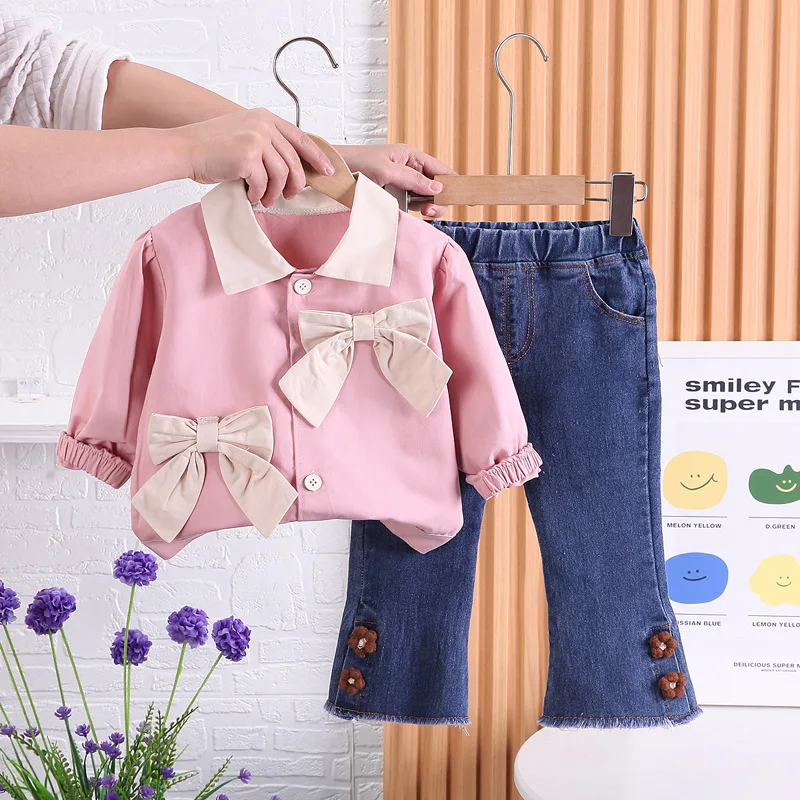 

Kids Baby Girl Clothes Outfits Sets Long Sleeve Bow Shirt 2pcs Suit for Girls Baby Clothing Birthday Sets Children Costume