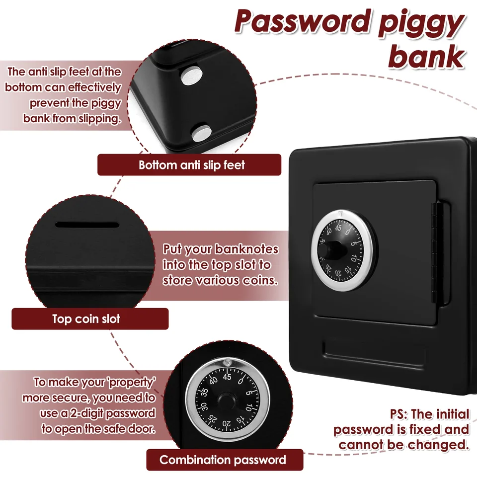 Tirelire en métal Piggy en acier au carbone avec serrure à combinaison, réutilisable et dotée d'un mot de passe, idéale pour les adultes et les enfants._voghion.com