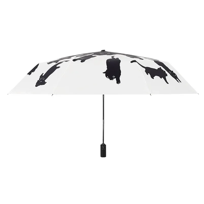 New Dual-purpose Automatic Tri-fold Umbrella Yuyang Portable Folding Umbrella UV Protection Creative Vinyl