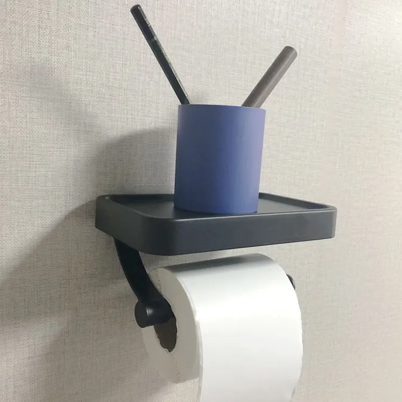 Wall-mounted Toilet Paper Stand Shelf with Tray Aluminum Alloy White Nail Free Toilet Paper Roll Holder Kitchen Napkin Holder
