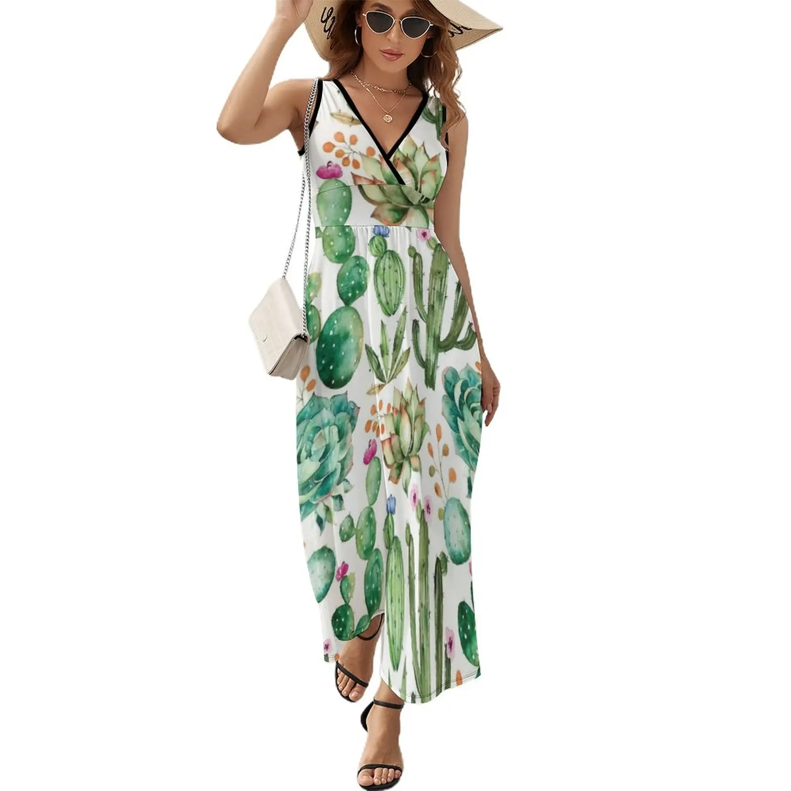 

Watercolor Cactus Pattern Sleeveless Dress summer dress woman 2023 Dress for pregnant women