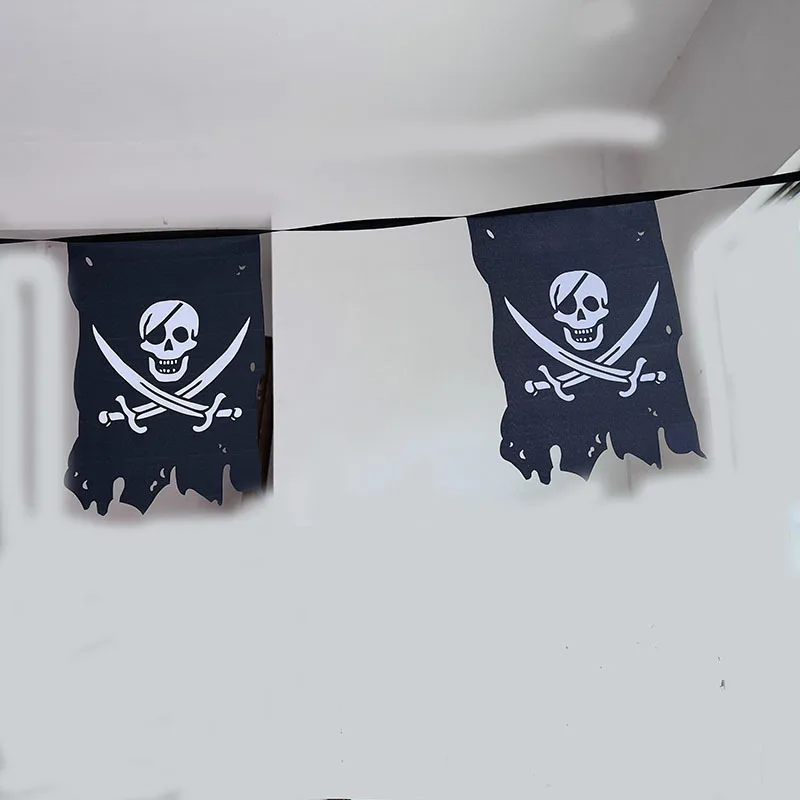 9 Metros Corda Com Tattered Jolly Roger Buntings Bandeira Com Crânio e Crossbones Acessórios do partido pirata Guirlanda Pátio Decoração