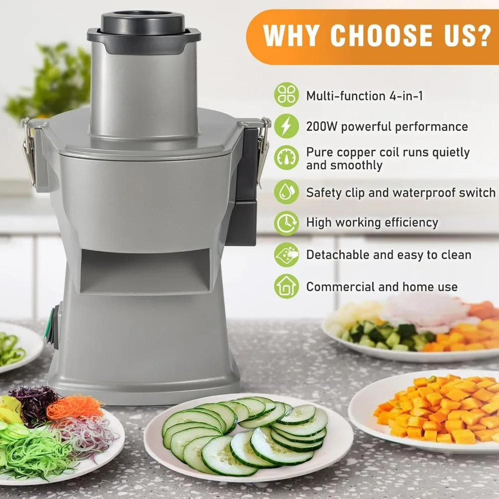 Multi-Functional Electric Vegetable Chopper with Adjustable Mandoline Slicer and Dicer for Shredding, Slicing, and French Fry Cu