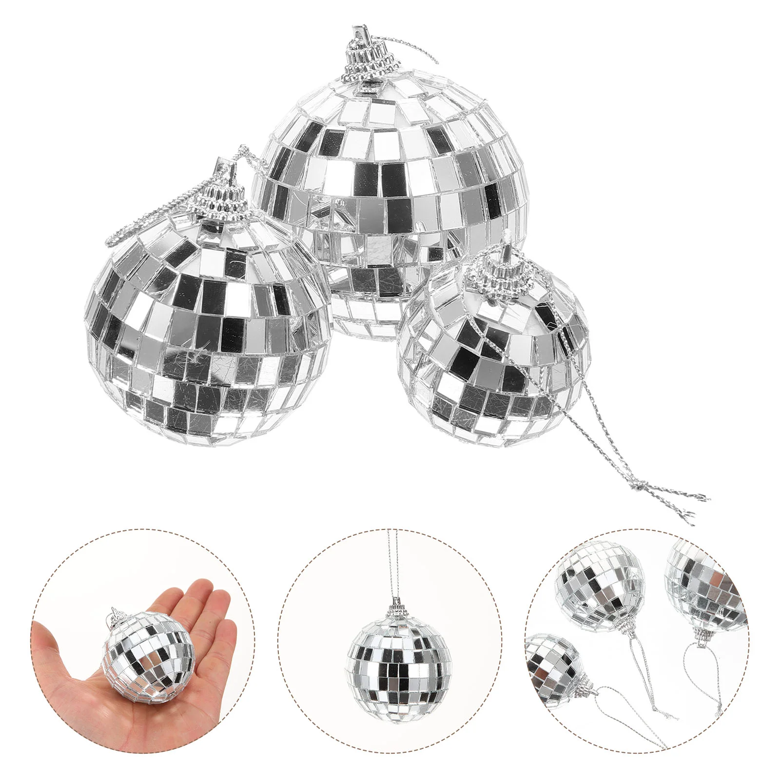 

Mirror Disco Ball Hanging Ornaments Silver Disco Mirror Ball Tree Decor Disco Wedding Birthday Cake Mirror Reflective Ball