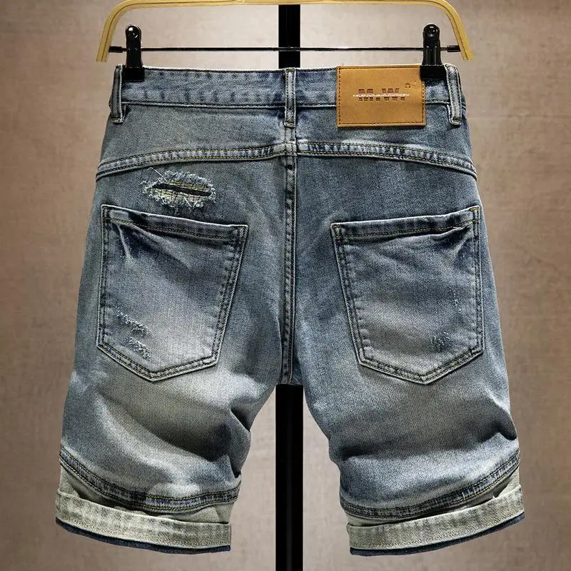 New Men's Ripped Jeans Trendy Splicing Loose Denim Shorts High Street Fashion Hip-Hop Streetwear Men's Clothing shorts for men