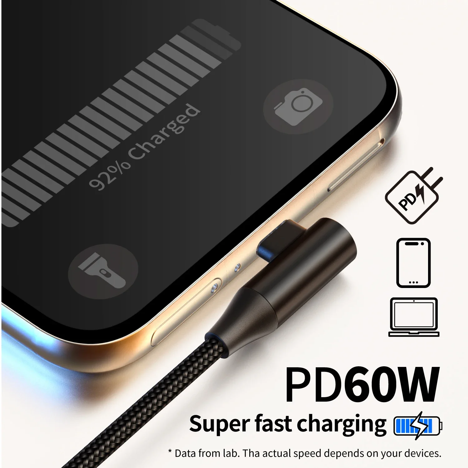 Ultra-Durable 60W USB-C Fast Charging Cable with 90° Angled Design, Nylon Braided, Multiple Length Options