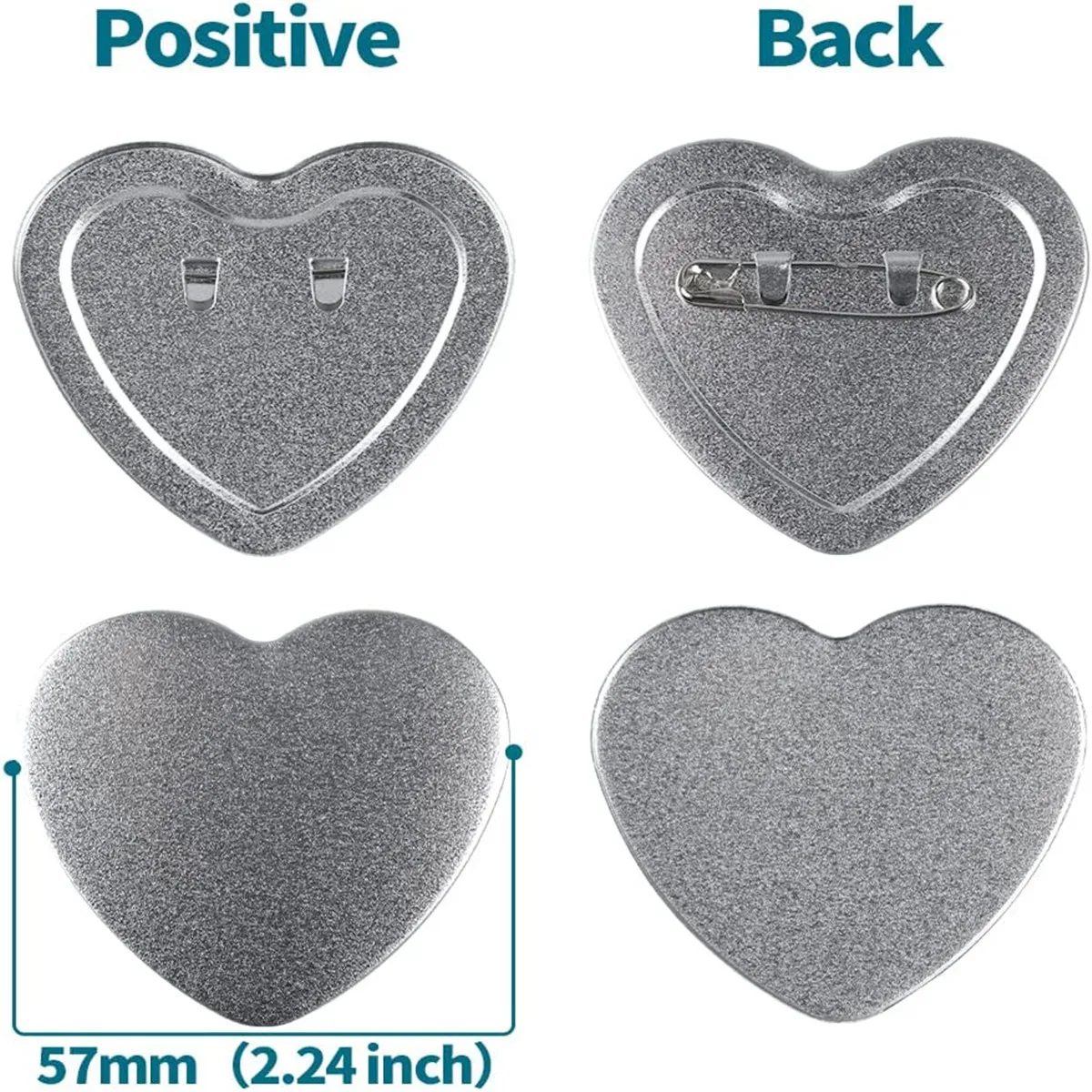 57MM Heart-Shaped Pin Button Maker Parts Include 50-100Sets of Heart-Shaped Metal Cover Button Back Cover Clear Film&Blank Paper