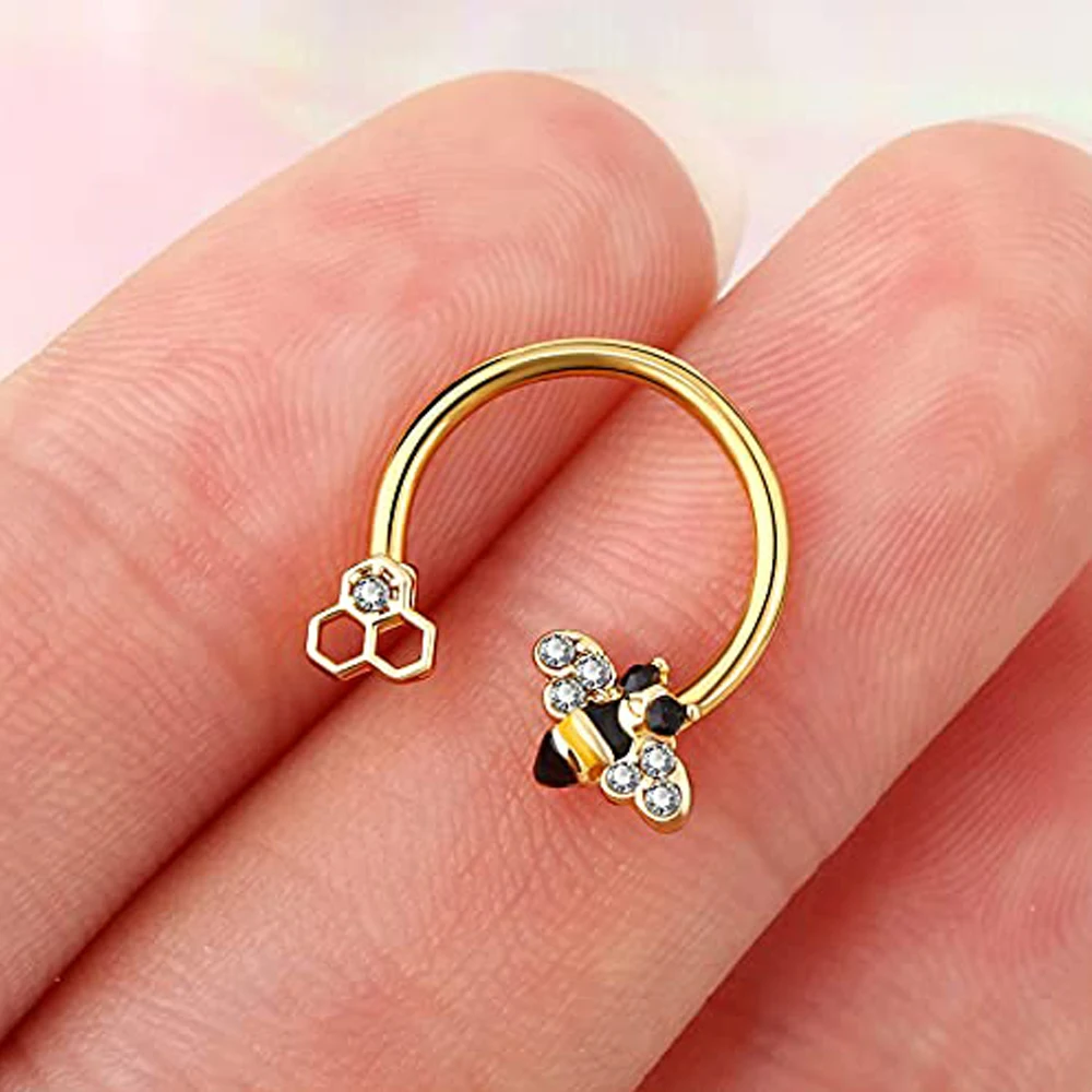 

WKOUD Septum Ring 16G Surgical Steel Cartilage Earring Hoop Nose Cute Bee Captive Bead Tragus Daith Rook Helix Piercing Jewelry