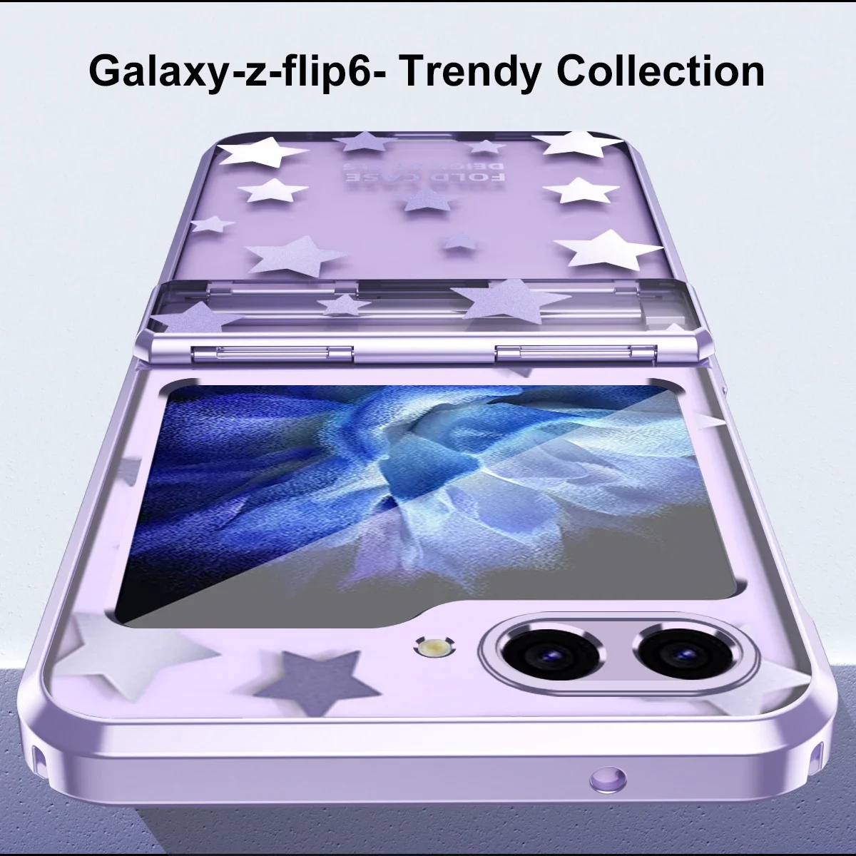 Luksus elektrobelagt Stars Pattern Surface Phone Case for Samsung Galaxy Z Flip 6 5 4 3 5G PC Støtsikkert hengselbeskyttelsesdeksel_voghion.com