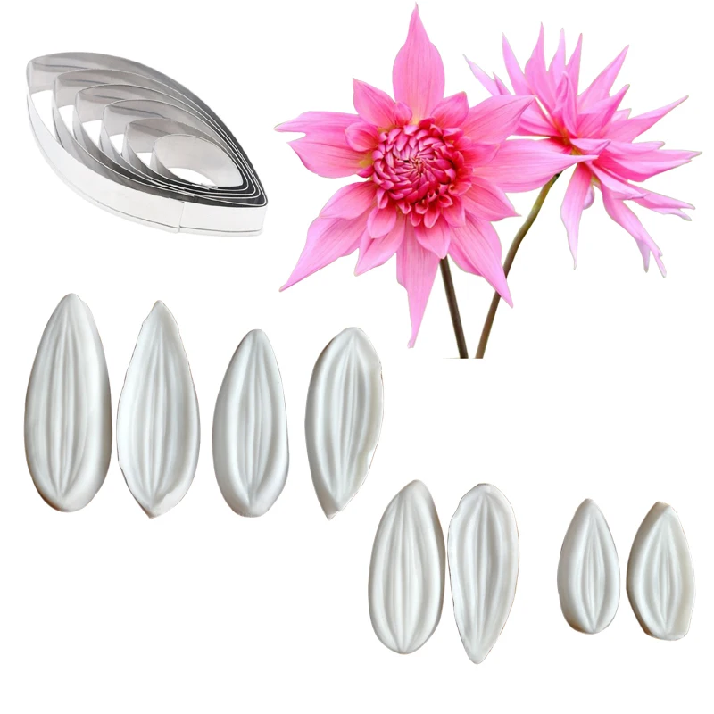 

14pcs Dahlia Veiner Impression Flower Mold & Cutter Se Silicone Mold Cake Decorating Fondant Sugar Cake Mold Kitchenware M290
