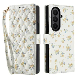 Luxury White Leather Floral Wallet Flip Phone Case with Soft Wrist Strap and Shockproof Protection - Galaxy Z Fold4 (A5)
