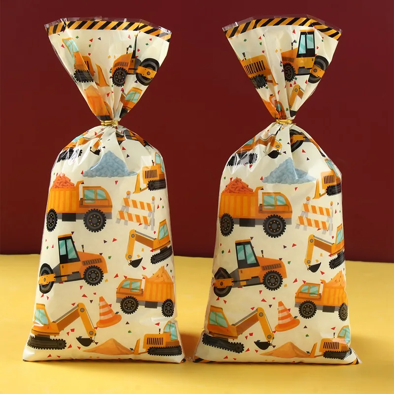 Costruzione Sacchetti Di Caramelle In Pvc Termosaldabili Treat Cookie Candy Goodie Bags Escavatore Baby Shower Trattore Forniture Per Feste Di Complea