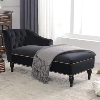 58" Velvet Chaise Lounge – Tufted Arm Chair with Nailhead Trim 1