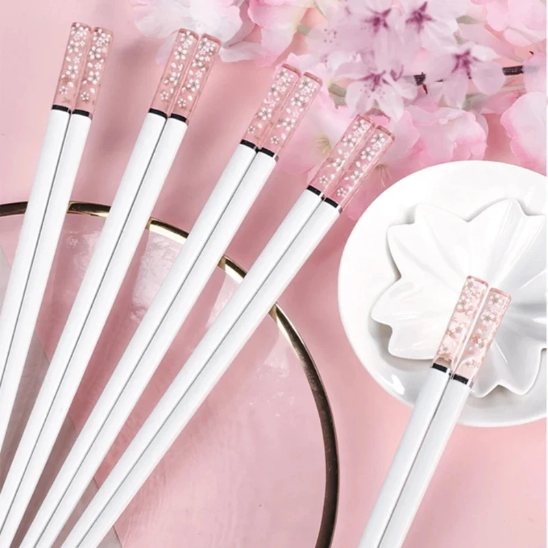 Non Slip Chopsticks Sushi Chopsticks Amber Sakura Japanese Chopsticks Pink Cherry Blossom Sushi Reusable Food Sticks Antibacterial Anti-slip Chopsticks Tableware