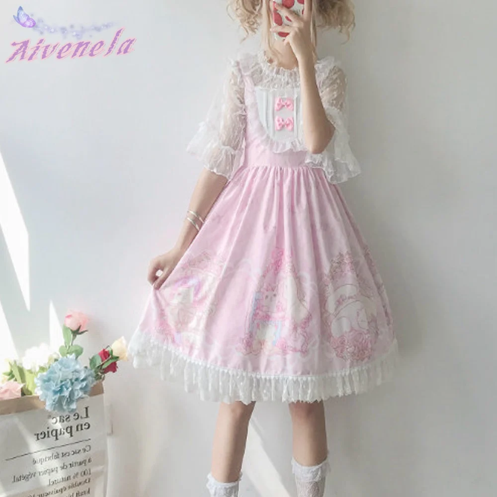Cute Lolita Dress Women Straped Dresses Sweet Soft Kawaii Girls Bow Lace Lolita Princess Dress Vestido Girls Dresses AFC466 lolita dress lolita suspender dress lolita cosplay costumes suspender dress