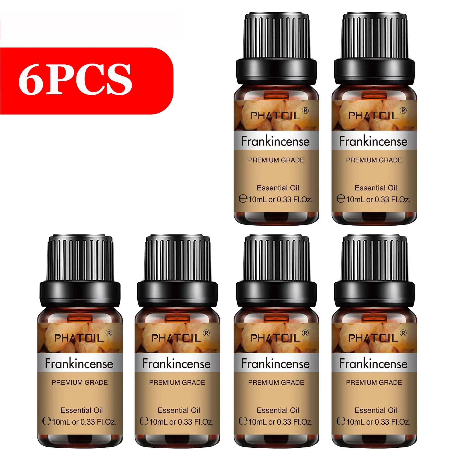 PHATOIL 6-Piece Pure Essential Oil Collection: Lavender, Eucalyptus, Peppermint, Tea Tree, Orange, Lemongrass for Aromatherapy and Crafting