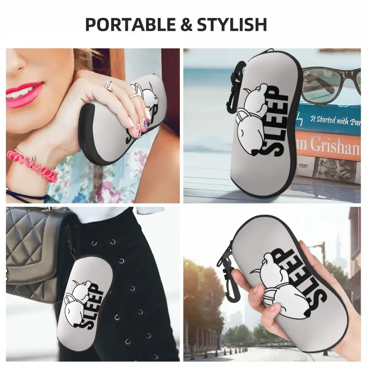 Sleeping Bull Terrier Dog Sunglasses Soft Case Neoprene Zipper Cartoon Animal Shell Eyeglass Case Protective Box For Glasses