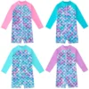 2024 Summer Girls Mermaids Long Sleeves Round Neck One-piece Swimsuit For 4-12Years Children Fish Scale 3D Print Bathing Suit 2