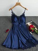 Summer Ice Silk Strap Sleepwear Thin Sexy Nightgown Loose Short Home Dress Women's Home Clothes Pure Color Sexy Home Style - Image 5