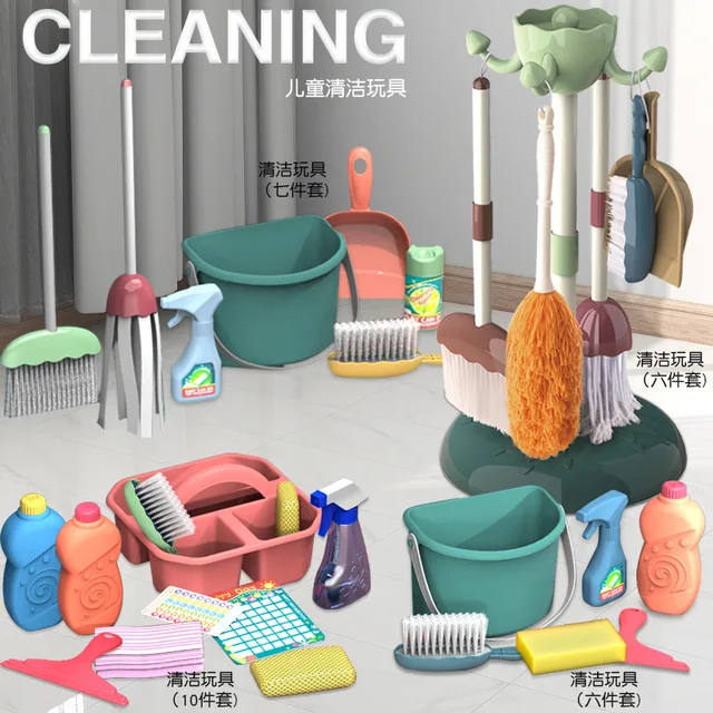 Cleaning Housekeeping Play Toys Mop Broom Set Games Montessori Tablet  Educational Interactive Simulation Pretend Toys for Child 2