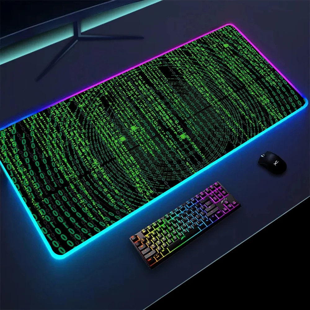 1pc Matrix Binary Code XXL RGB Gaming Mouse Pads HD Black Gamer Accessories Large LED 3