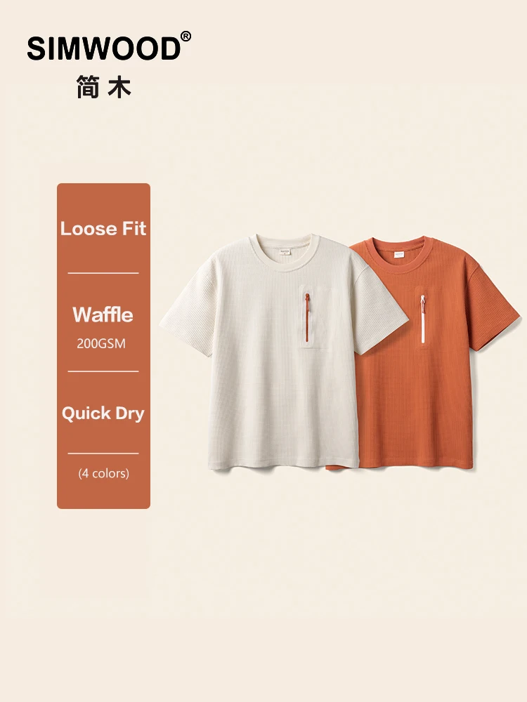 SIMWOOD 2025 صيف جديد 200gsm النسيج تي شيرت الرجال...