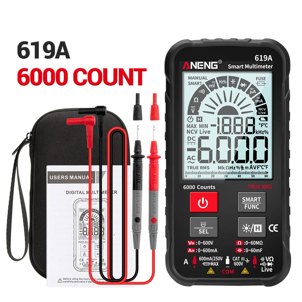 roughness tester ANENG 620/619A Digital Smart Multimeter Transistor Testers 6000Counts True RMS Auto Electrical Capacitance Meter Temp Resistance optical spectrum analyzer Measurement & Analysis Tools