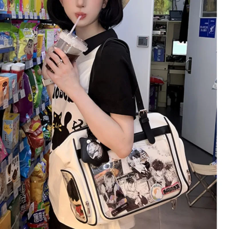 JIAERDI Japanese Beige Ita Bag Handbag Women Harajuku Aesthetic Transparent Itabag Ladies Large Capacity Shoulder Bags 2024 New