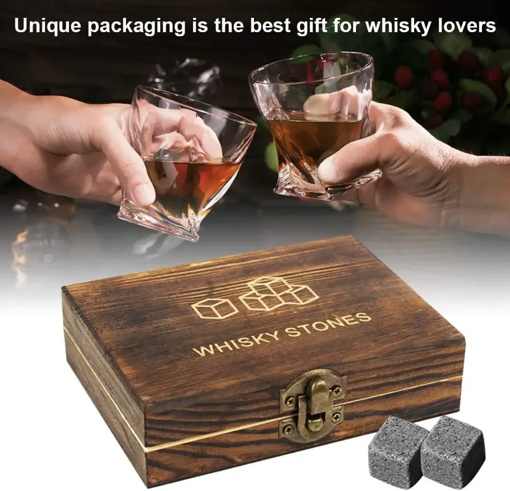 Deluxe Whiskey Chilling Stones - Premium Gift Set with Reusable Granite Cubes