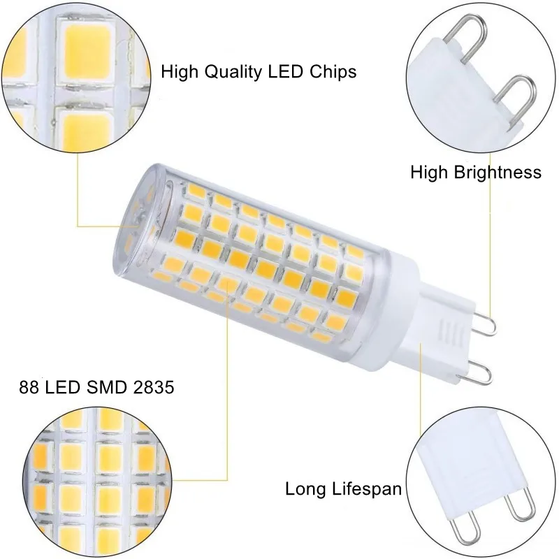 Ampoule LED G9 maïs Céramique SMD2835 blanc chaud ou froid 5W à 9W