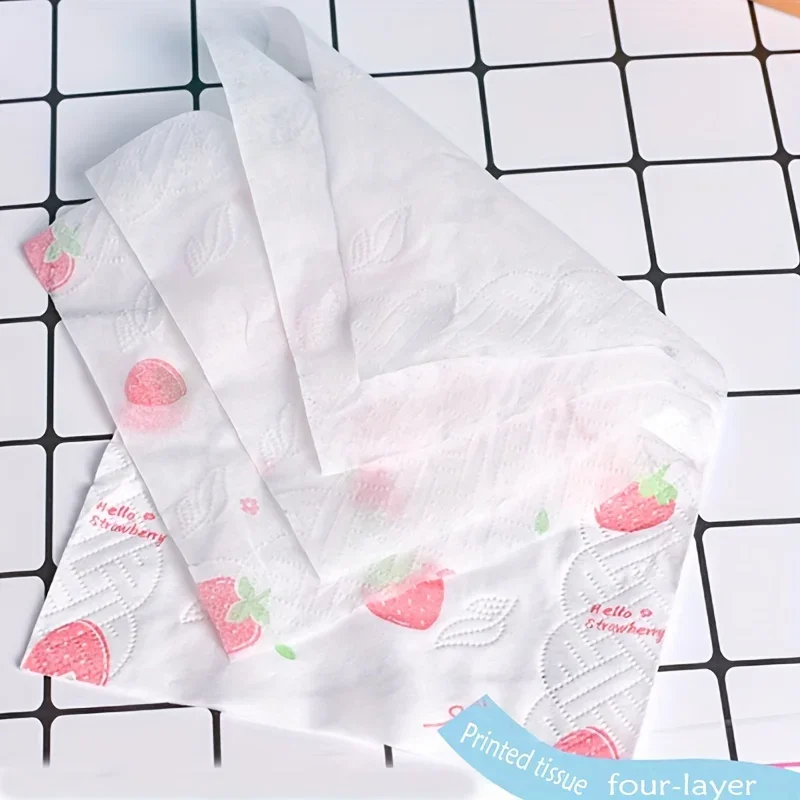 1 Pack/5 Packs  of Strawberry Printed 4-layer Soft Paper, Household Paper, Toilet Paper, Napkins, Kitchen Paper