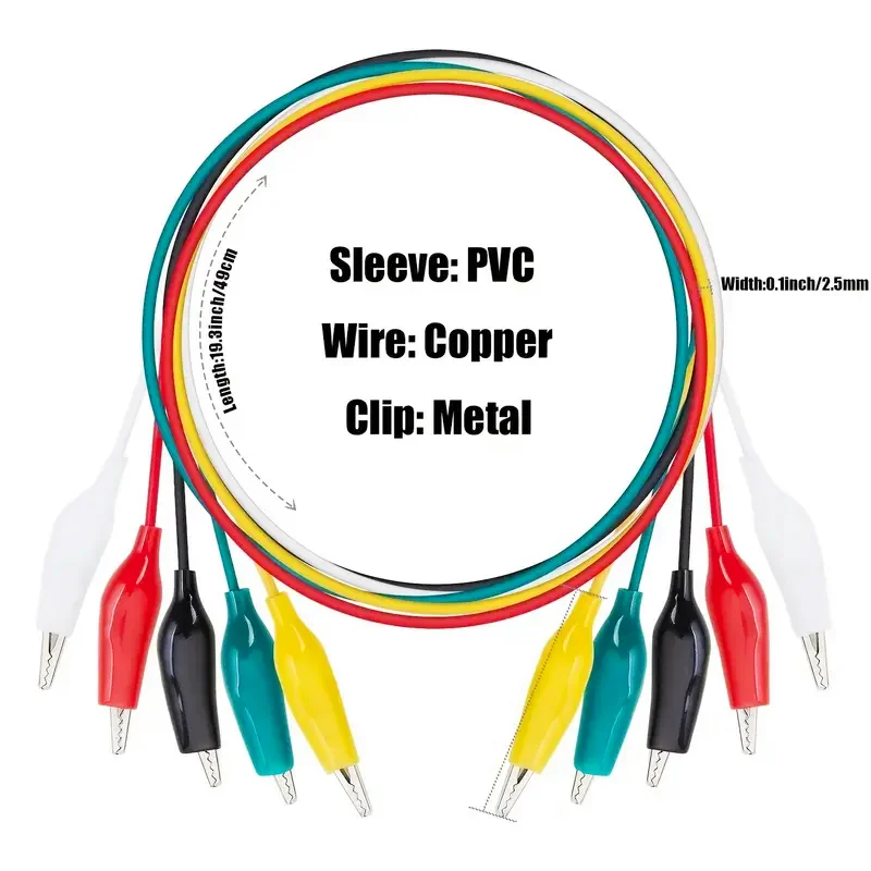 Color Alligator Clip Electric DIY Small Battery Power Cord Sheath Electric Clamp Double Head Test Clamp 10pcs 50cm 28mm35mm45mm