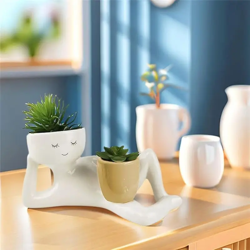 Vaso per Piante GOOD-Lazy Guy in Resina, Figurina Rilassata per Piante Succulente, Vaso Unico a Forma di Personaggio Sdraiato pe - immagine 6