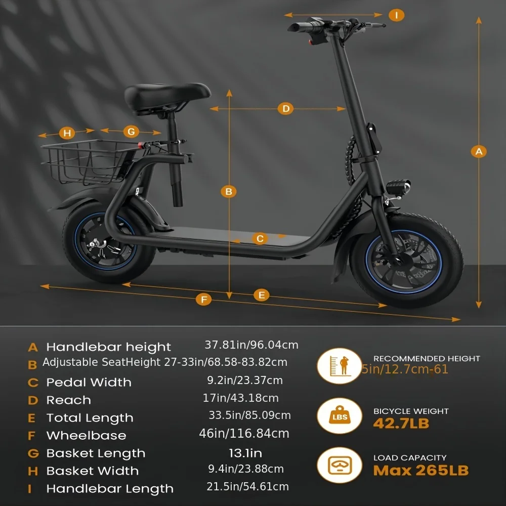 Gyroor 450W Electric Scooter with Seat for Adult, 12 inch Commuter Electric Scooter with Basket-up to 21 Miles 15.5MPH