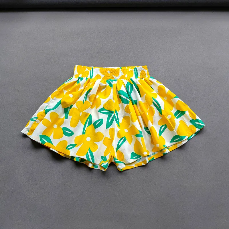 Baby Girls Flower Culottes Summer Sweet Fashionable Children's Floral Wide-Leg Hot Pants Kids Girls Mini Shorts 4