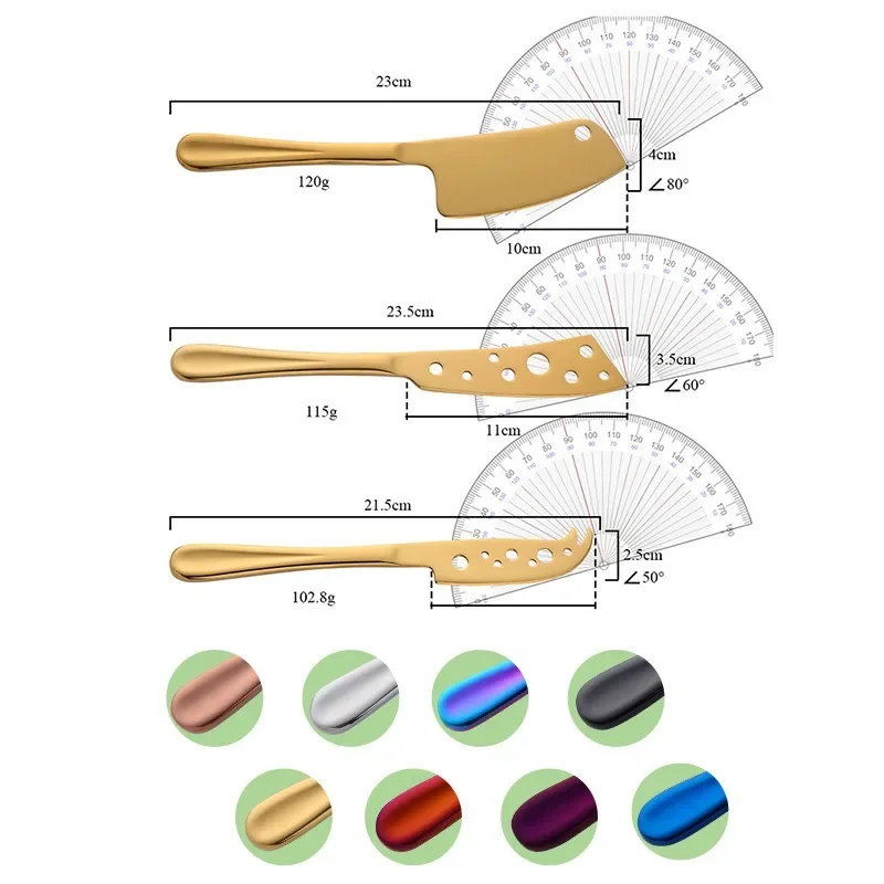 Cheese Knife 3 Piece Set Stainless Steel Cheese Knife Butter Spatula Pizza Creative with Holes Baking Tools